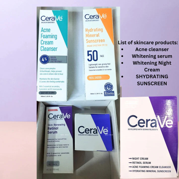 CeraVe 4-in-1 Skincare Kit (Cleanser, Night Cream, Retinol Serum & Sunscreen)