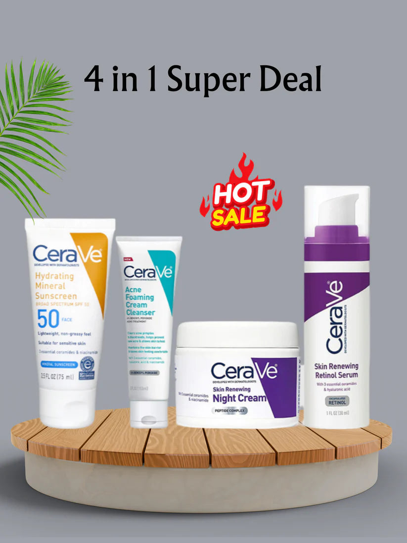 CeraVe 4-in-1 Skincare Kit (Cleanser, Night Cream, Retinol Serum & Sunscreen)