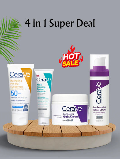 CeraVe 4-in-1 Skincare Kit  (Cleanser, Night Cream, Retinol Serum & Sunscreen)